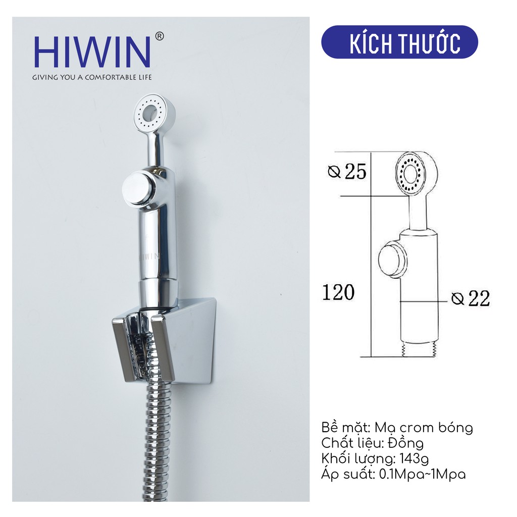 Bộ vòi xịt vệ sinh đa năng đồng mạ crom Hiwin PJF-2025