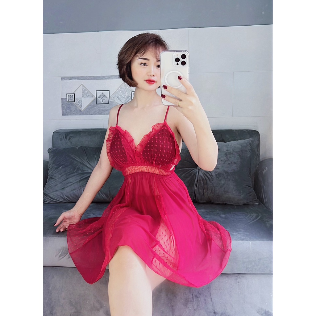 Váy Ngủ Nữ, Đầm Ngủ Sexy Cột Nơ Sau &lt;58Kg