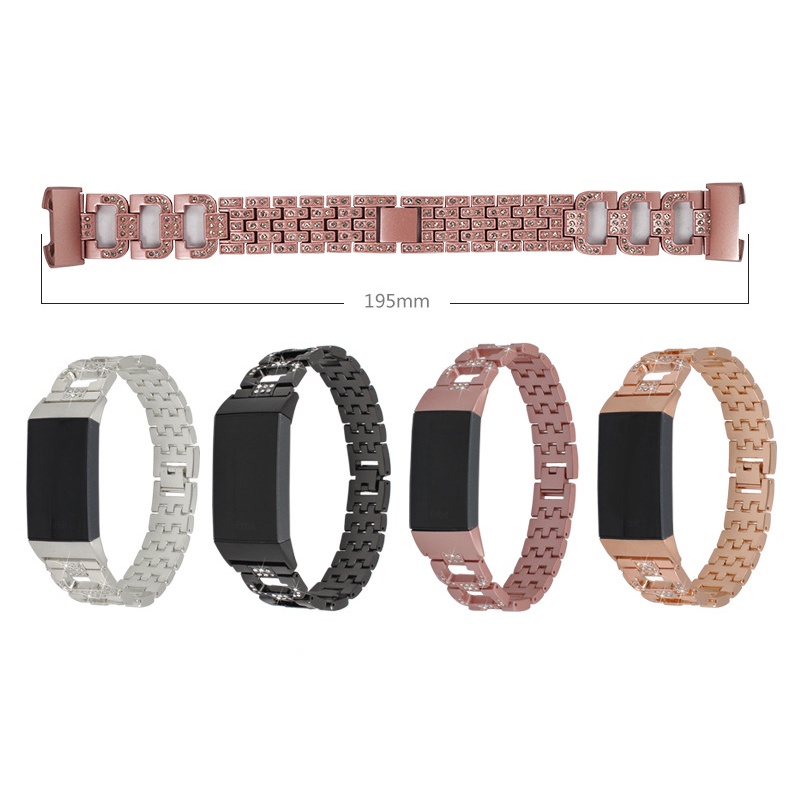 Dây Đeo Inox Đính Kim Cương Giả Cho Đồng Hồ Thông Minh Fitbit Charge 5 4 3 2 3 4 se