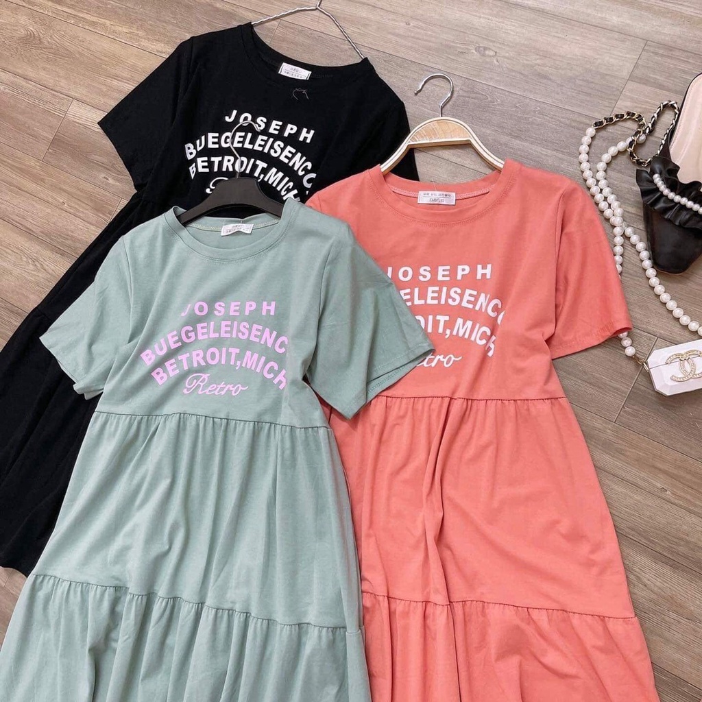Váy Bầu Đầm Bầu Thun Cotton In Chữ Cá Tính Chất Mát Phù Hợp Đi Chơi Mặc Ở Nhà