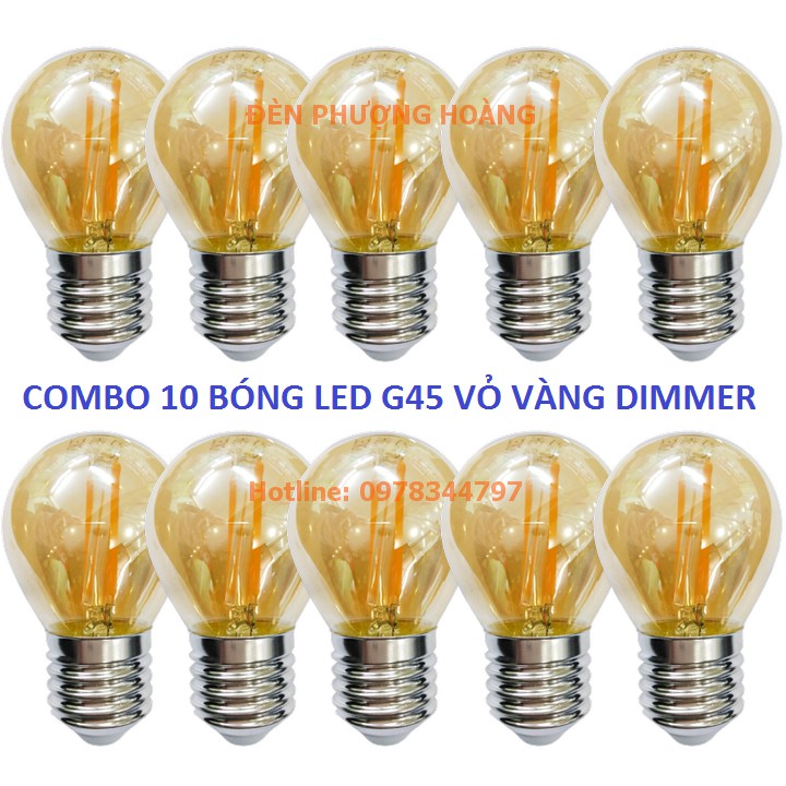 Combo 10 bóng led edison G45 vỏ màu vàng nắng - Đèn Phượng Hoàng