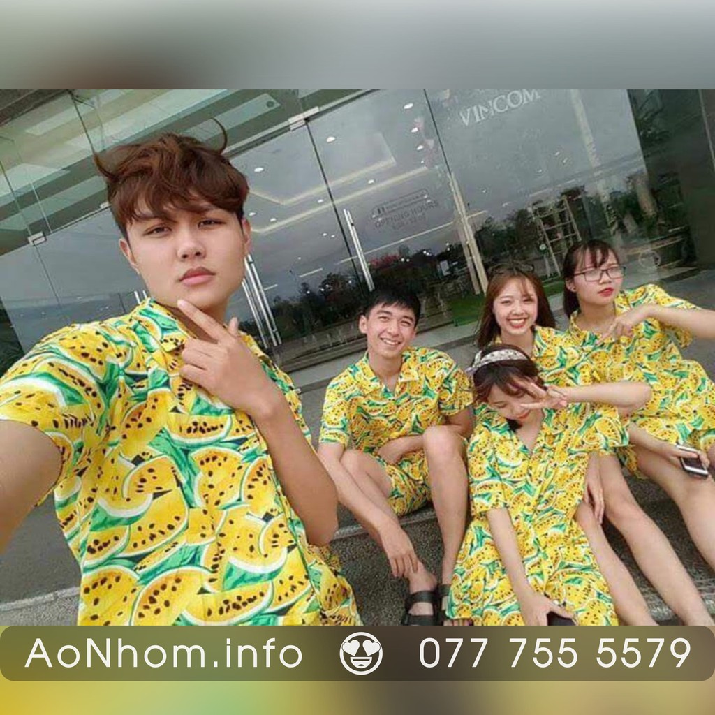 Áo sơ mi trái cây, Sơ mi Hawaii đi biển - Dưa hấu đỏ, Dưa hấu vàng - Đủ size Em Bé, S, M, L, XL, XXL, XXXL - #AB003