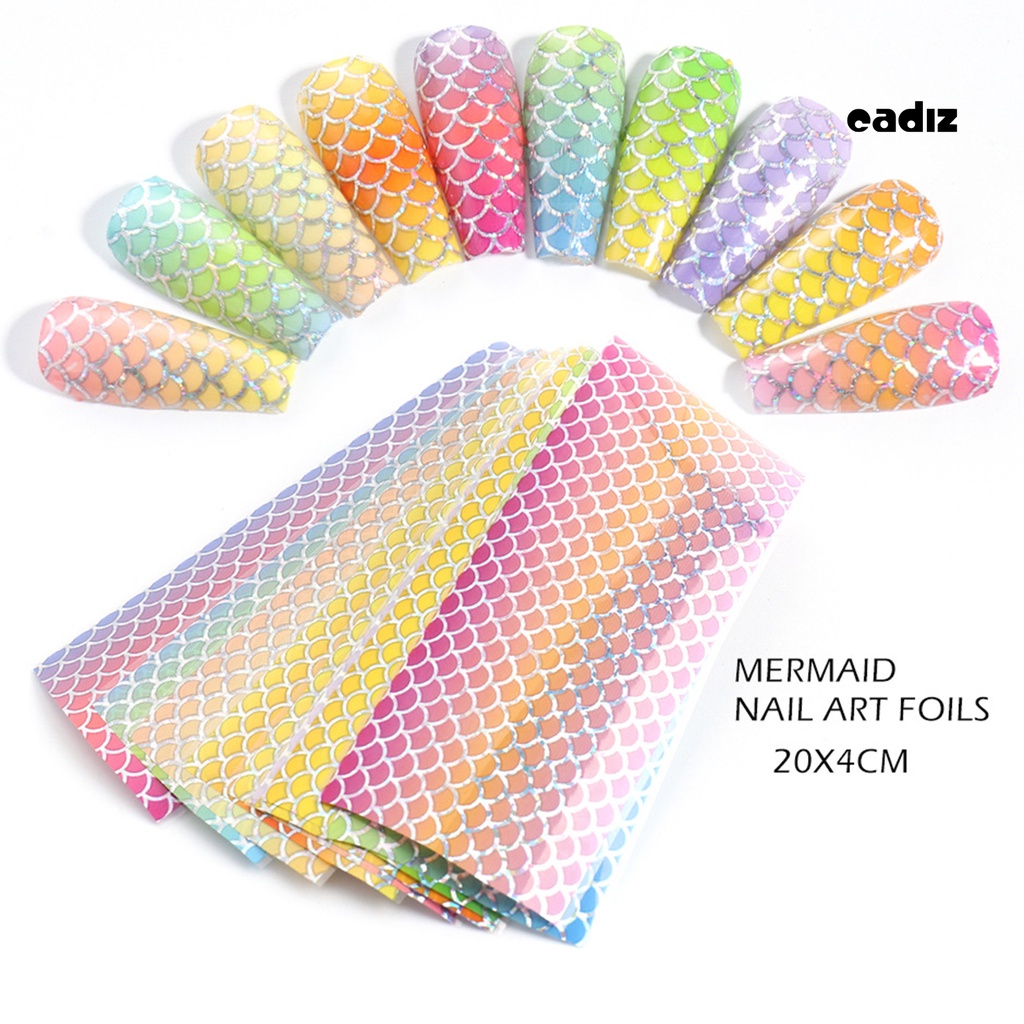 Bộ 10 Miếng Dán Trang Trí Móng Tay Hình Vảy Cá Nhiều Màu Sắc DIY