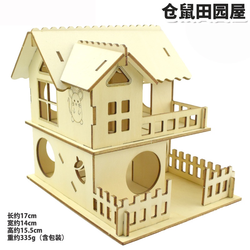 Nhà Villa Hai Tầng Bằng Gỗ Trơn Cỡ Lớn Sang Trọng Độc Đáo Trang Trí Cầu Thang Cho Chuột Hamster