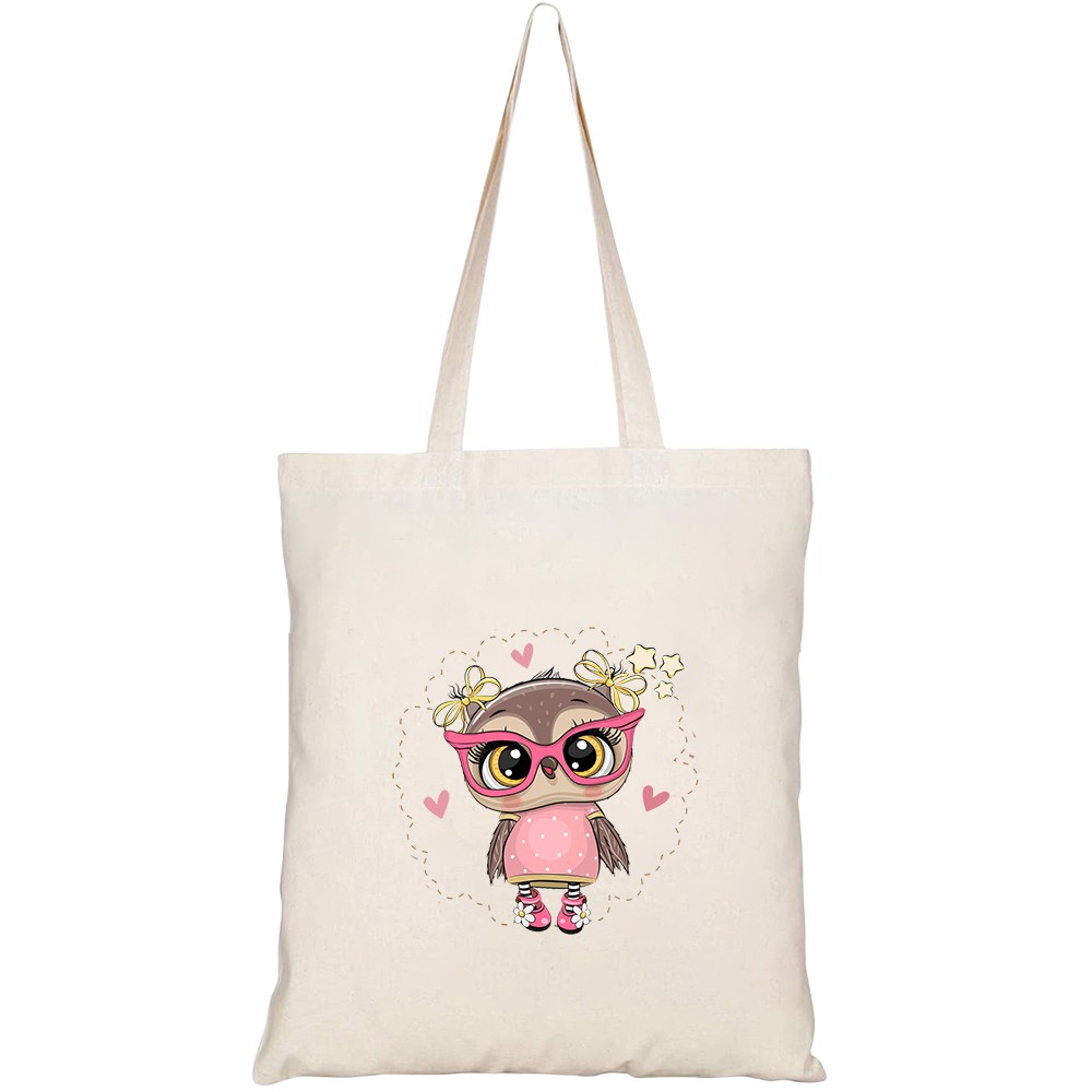 Túi vải tote canvas HTFashion in hình cute cartoon owl pink eyeglasses HT364