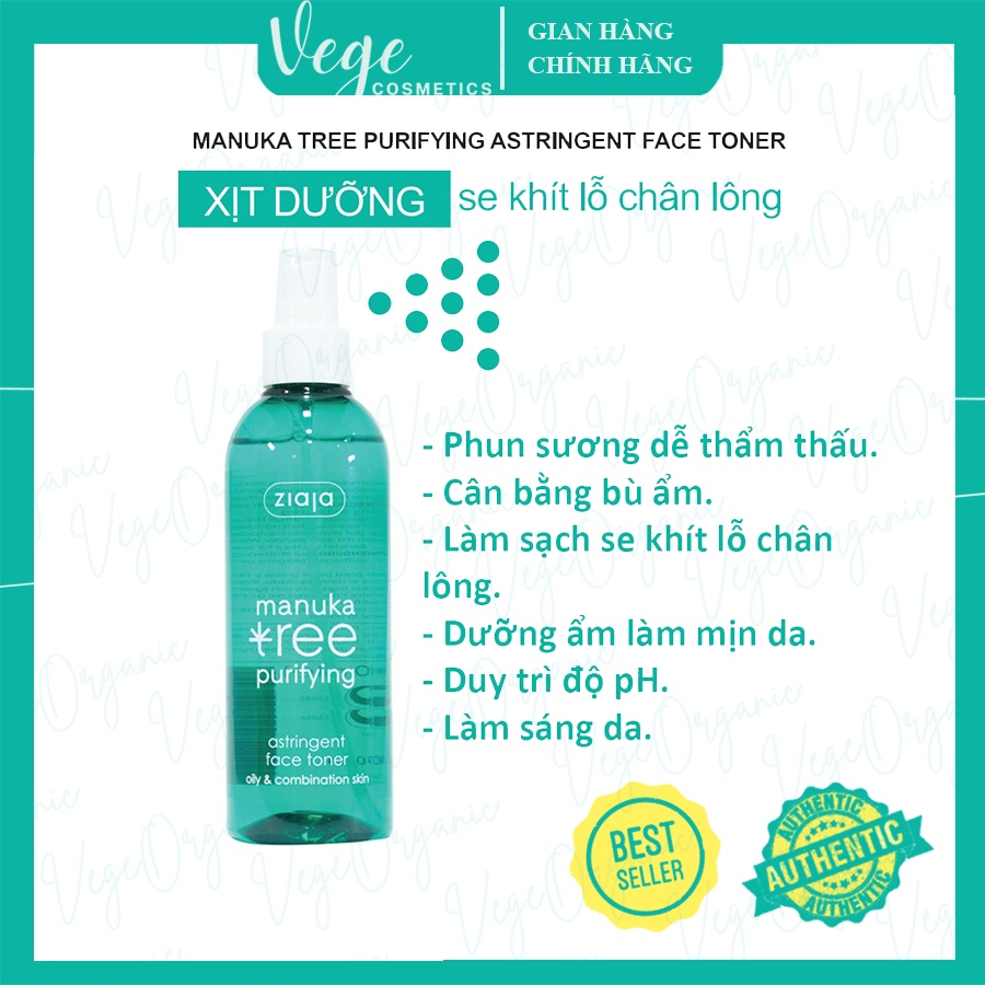 Nước hoa hồng se khít lỗ chân lông ZIAJA Manuka Tree Face Toner 200ml Toner xịt khoáng và dưỡng ẩm dành cho da dầu