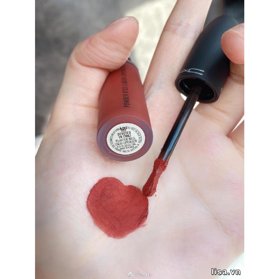 Son MAC kem 991 Devoted To Chili Màu Đỏ Đất, son MAC chính hãng Powder Kiss Liquid Lipcolour date mới