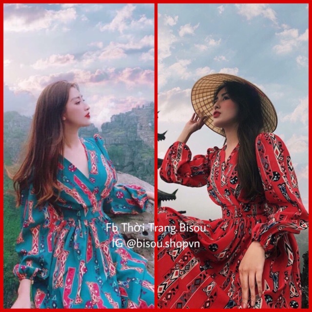 Giá Hủy Diệtcó video Đầm váy hoạ tiết thổ cẩm boho vintage đỏ TOÀN BỘ ẢNH