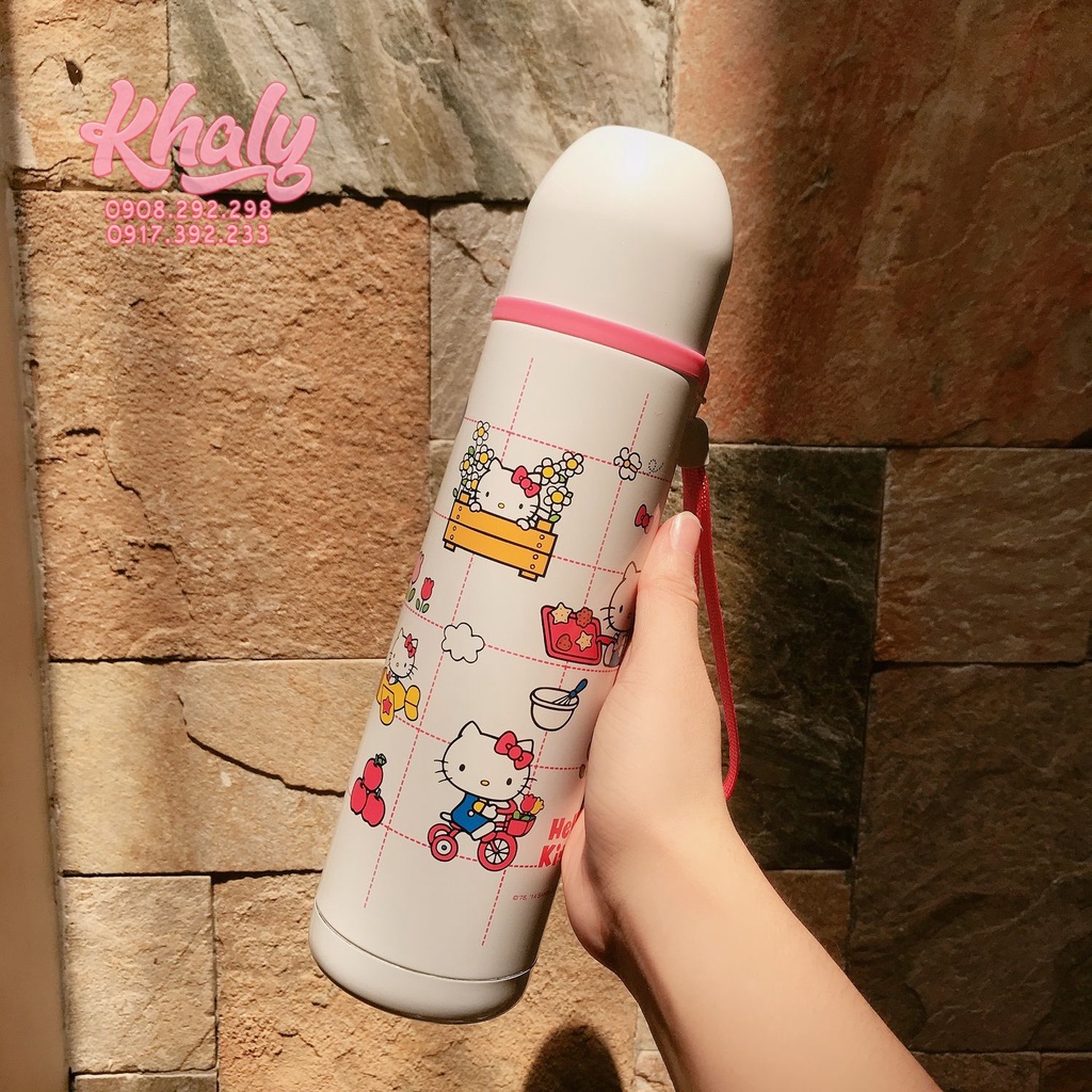 Sale bình nước giữ nhiệt bị lỗi móp nhẹ hình Hello Kitty màu trắng - (500ml) - KT3619TR