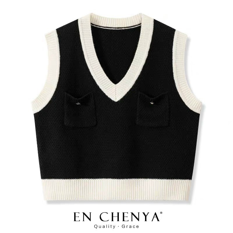 Áo gile len viền 2 túi hàng QC nhẹ nhàng