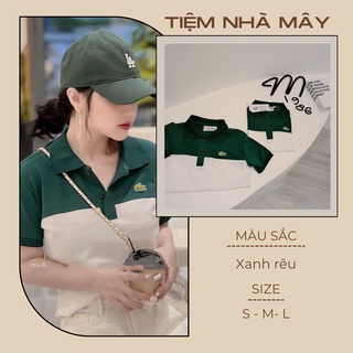 Áo polo cá sấu cổ xanh rêu thân trắng