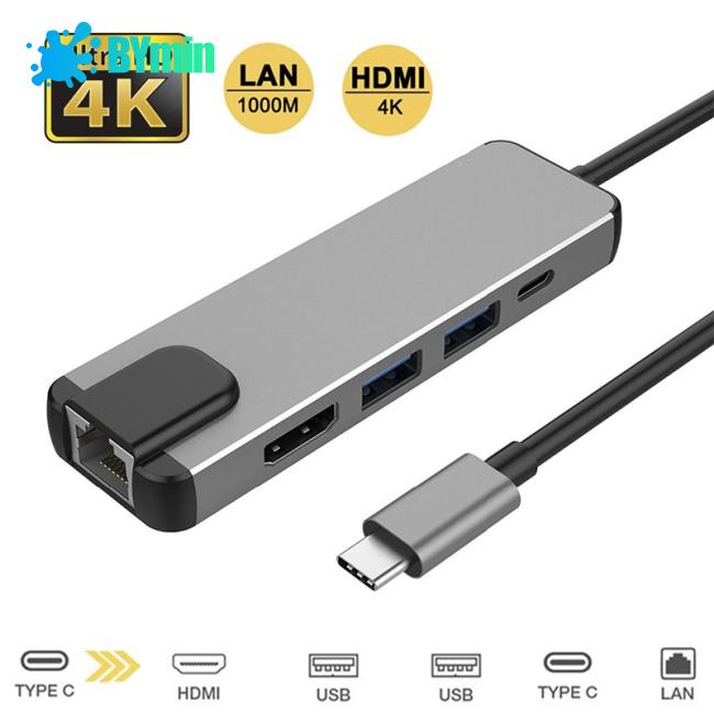 Bộ chuyển đổi kết nối type C sang HDMI Gigabit Ethernet RJ45 cho Macbook Pro Thunderbolt 3 USB-C