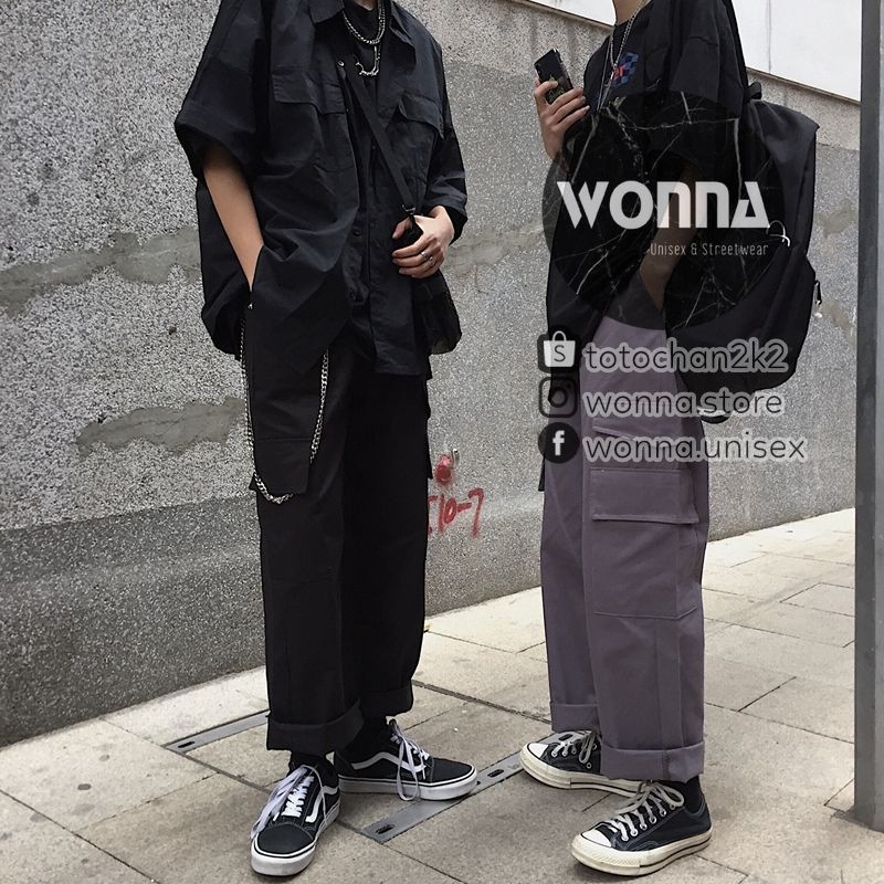 Quần kaki box pant quần tây túi unisex ulzzang oversize street style Hàn Quốc