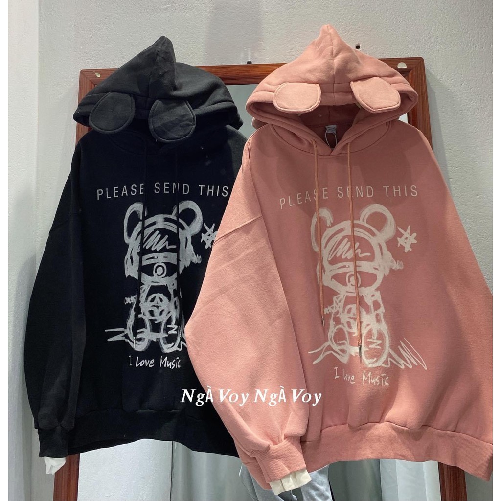 Áo hoodie unisex form rộng Gấu Please send this_Áo nỉ mũ nam nữ basic,hottrend