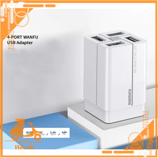 Cốc sạc nhanh đa năng Remax Wanfu RP-U43 4 cổng USB max 3.4A - RP-U43