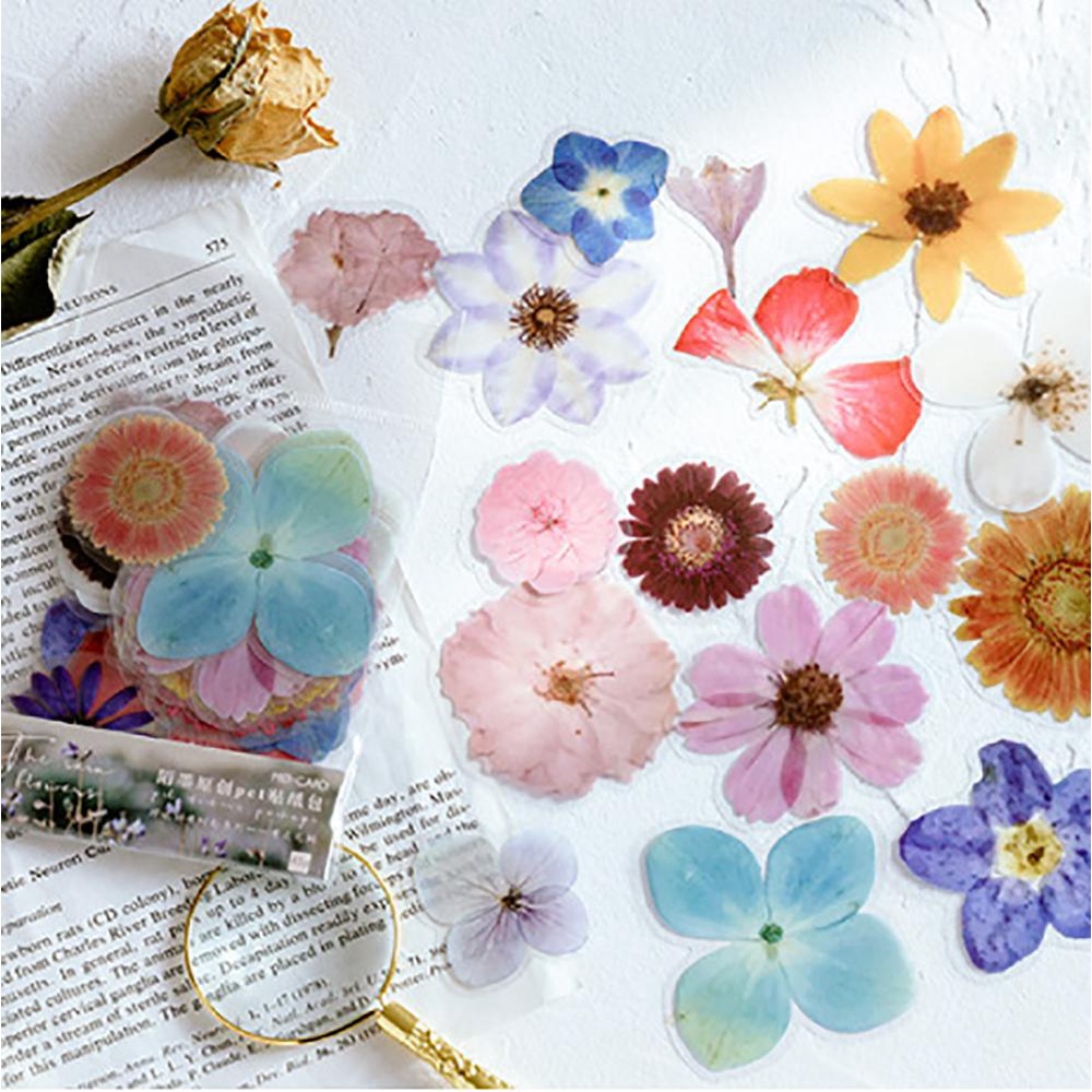 Sticker Dán Trang Trí Nhật Ký Bằng PVC Hình Hoa Lá Phong Cách Vintage