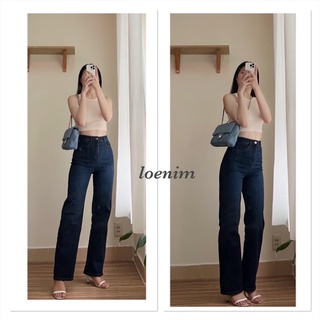 Quần Jeans ống đứng xanh lưng cao dáng dài, quần nữ ống đứng