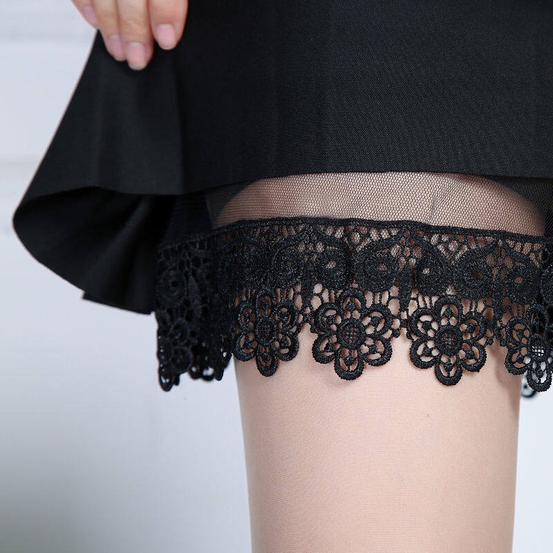 Chân Váy Chữ A Lưng Cao Phối Ren Màu Đen Thời Trang