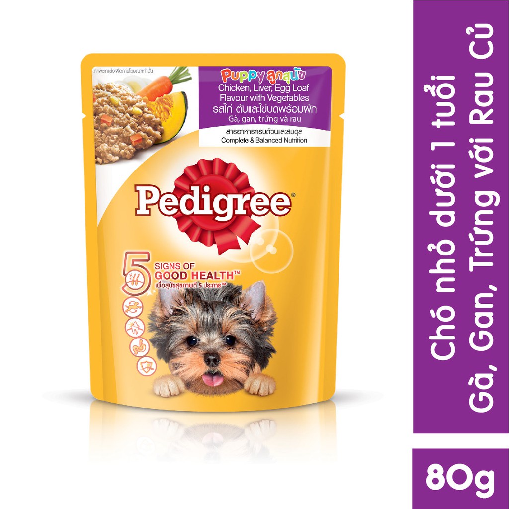 Thức ăn cho cho con PEDIGREE dạng sốt Pedigree vị gà, gan, trứng và rau 80g