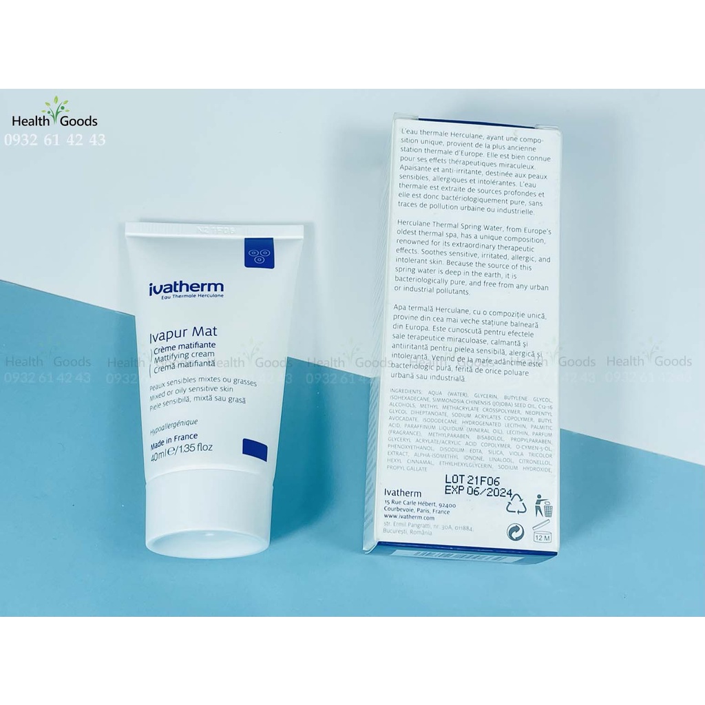 Kem Dưỡng Ẩm Ivatherm Ivapur Mat Mattifying Cream dưỡng ẩm kiềm dầu cho da dầu mụn 40ml BÁC SĨ NGHĨA