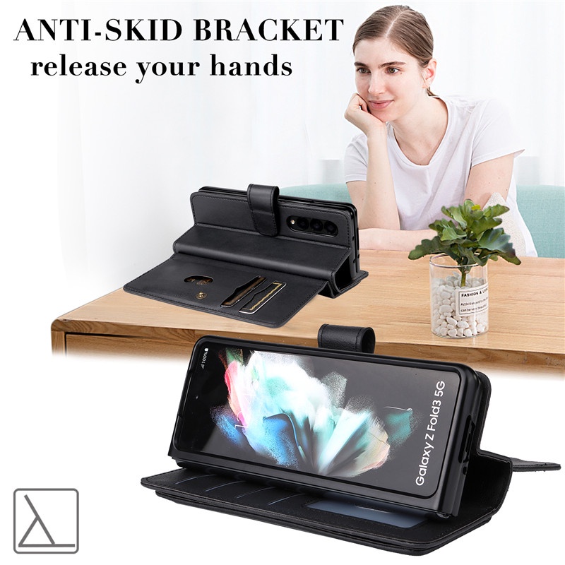 Bao Da Điện Thoại Nắp Gập Dạng Ví Có Ngăn Đựng Thẻ Và Khóa Cài Nam Châm Thời Trang Cao Cấp Cho Samsung Z fold 3 Gấp 4 fold