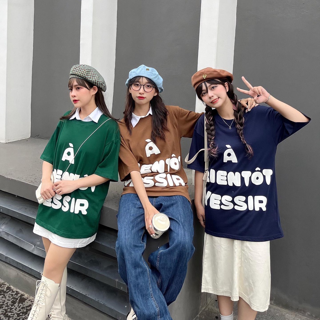 Áo Thun Dáng Rộng In Chữ Yessir Nữ Meeny - Phông Form Rộng Tay Lỡ 100% Chất Cotton Khô Nhiều Màu Kiểu Hàn Quốc