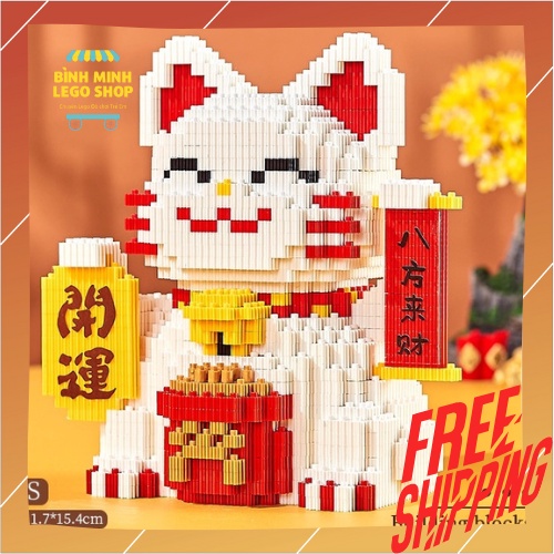Lắp ráp mô hình le go mèo thần tài, HỔ CON múa Kỳ Lân, Kỳ Lân vui tết trung thu cho bé. decor bàn làm việc