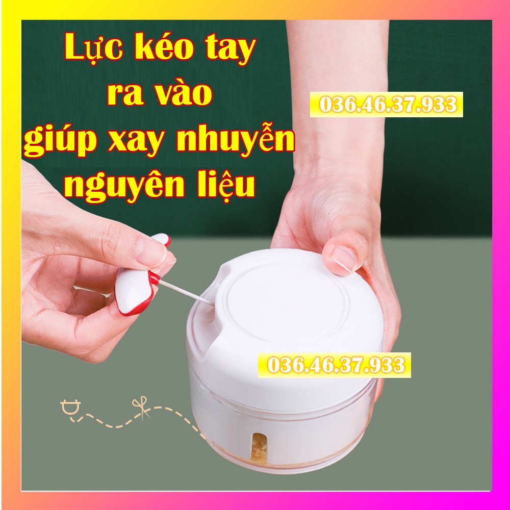 Máy xay hành tỏi ớt bằng tay mini thiết kế dây kéo nghiền gia vị đa năng lưỡi dao sắc bén