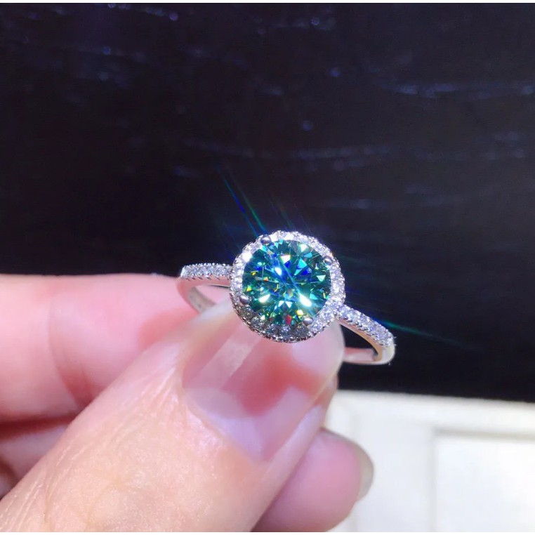 Nhẫn bạc sterling 100% S925 sterling bạc 100% có thể điều chỉnh hình kim cương thanh lịch cho nữ 1 carat