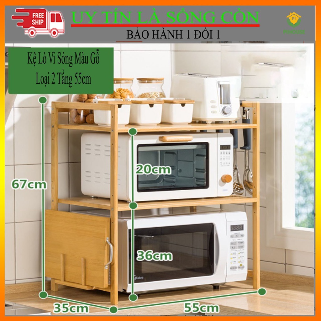 (Freeship) Kệ Lò Vi Sóng Gỗ Mộc Nhân Có Chỗ Để Gia Vị, Thớt, Lò Nướng Rộng 55cm