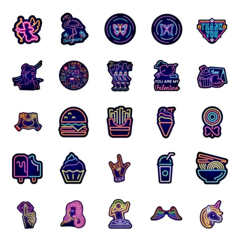 [Mã FASHIONXANH194 giảm 100% đơn 50K] (063) Set sticker/hình dán/decal tím đậm - neon.