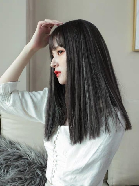 Tóc giả ❤️❤️FREESHIP❤️ tóc giả nguyên đầu thẳng lỡ phối line xám