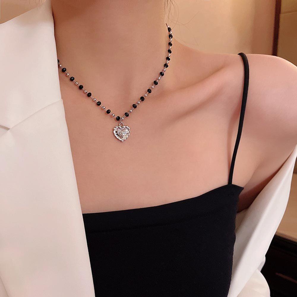 AROMA Dây Chuyền Mặt Trái Tim Khắc Chữ Phong Cách Hàn Quốc Ngọt Ngào Cho Nữ