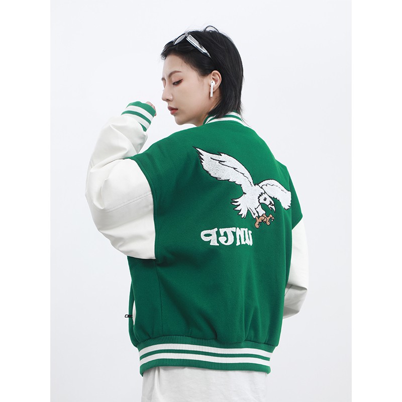 Áo bóng chày, Varsity jacket HOT 2021 màu xanh chất tay da cao cấp