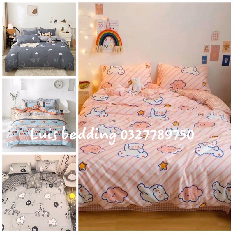 bộ chăn ga gối cotton poly mẫu dễ thương ,luis bedding chăn ga hàn quốc(Miễn phí bo chun theo kích thước)