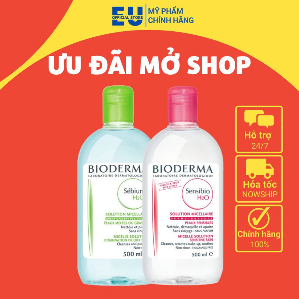 [HNK] [LOẠI 500ml] Nước Tẩy Trang Bioderma Crealine/Sebium H2O 500ml Bản Mới Nhất (Hồng/Xanh)