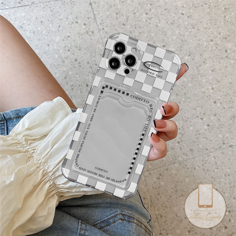 Ốp Điện Thoại Tpu Mềm Họa Tiết Lưới Có Ngăn Đựng Thẻ Cho iPhone 7Plus 6 6s 7 8 Plus 11 12 13 Pro Max 14 Pro Max X XR XS Max SE 2020