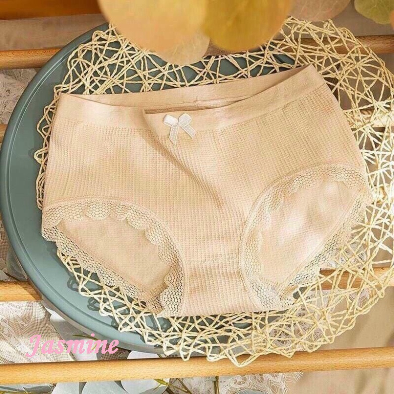 Quần lót nữ đính nơ cotton kháng khuẩn viền ren thoáng mát M02