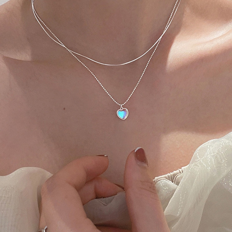 ✨✨Vòng cổ Hai Lớp Đính Đá Mặt Trăng Hình Trái Tim Màu Gradient