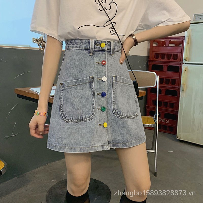 Chân Váy Jeans Denim Lưng Cao Thời Trang Cho Nữ
