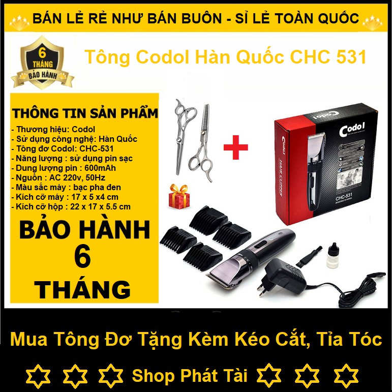 Tông Đơ Cắt Tóc Codol 531 Hàn Quôc chuyên cát tóc gia đình và cho trẻ em , kể cả thú cưng. Tặng Kèm Bộ Kéo Cắt Tỉa Tóc