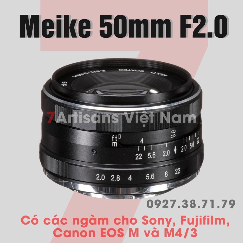 (CÓ SẴN) Ống kính Meike 50mm F2.0 - Lens chân dung dùng cho Fujifilm, Sony, Canon EOS M và M4/3