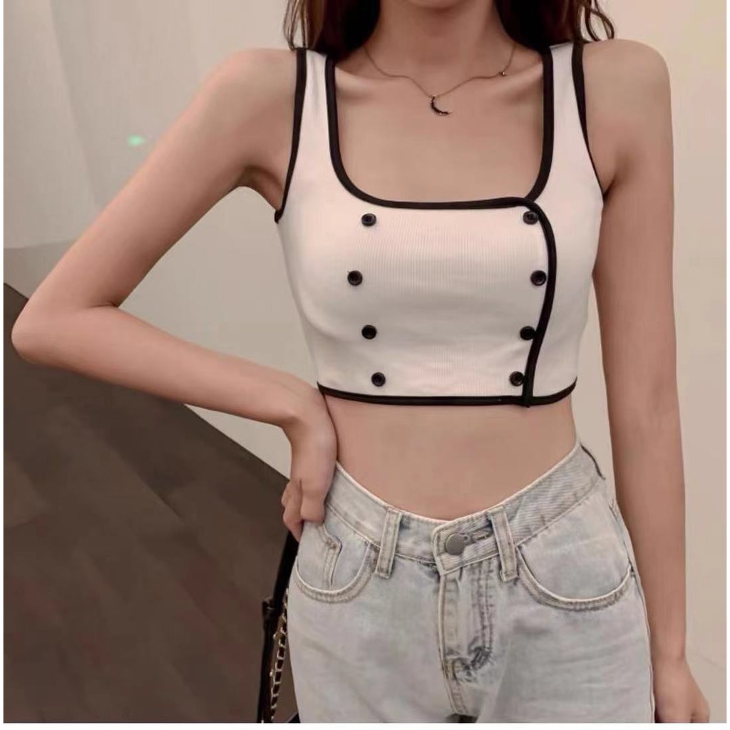Jennie blackpink Áo Hai Dây In Chữ Quyến Rũ
