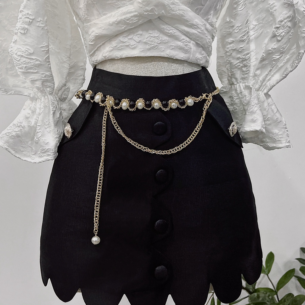 THE FANCE | Thắt lưng xích phối ngọc nhân tạo cá tính độc lạ PEARK BELT CHAIN