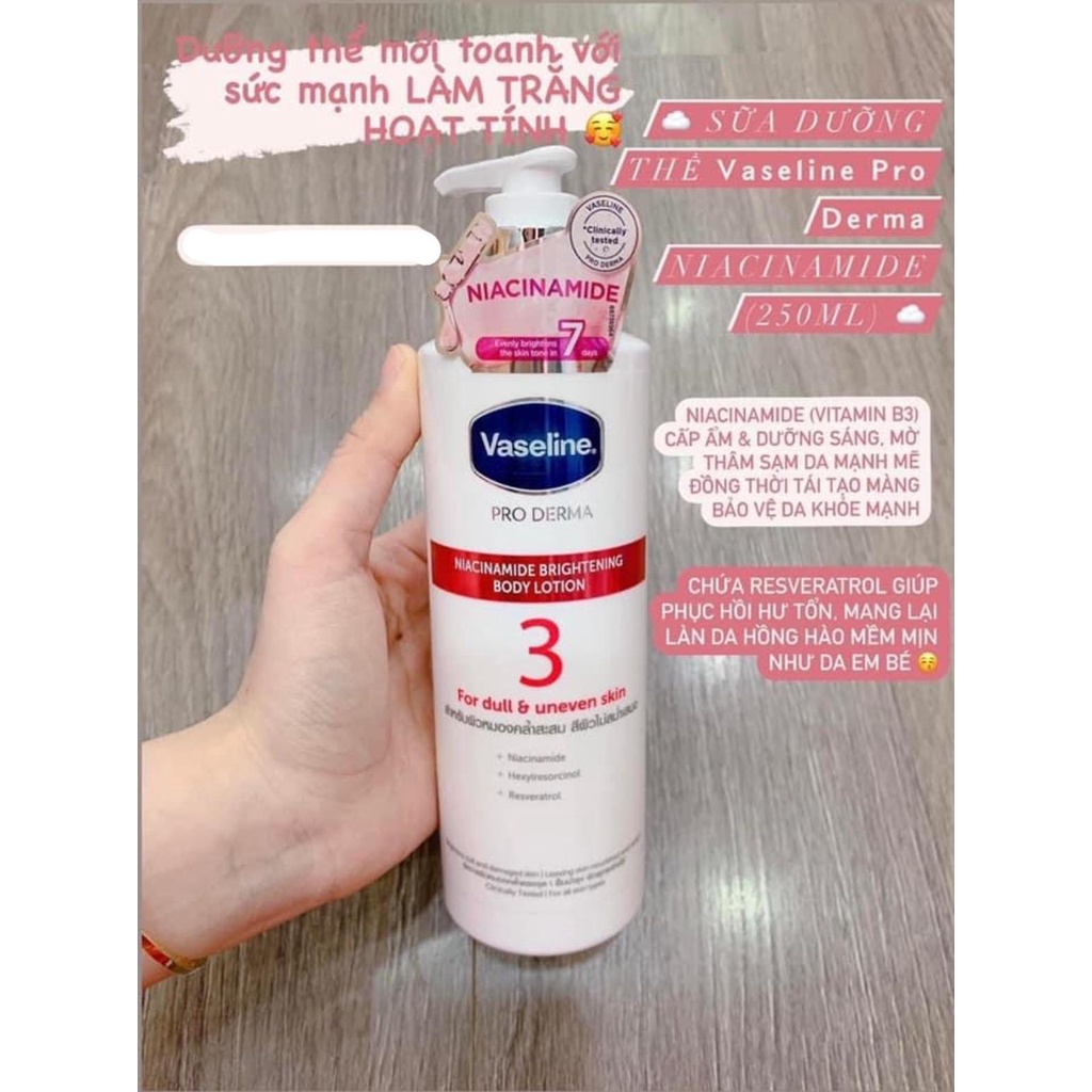 SỮA DƯỠNG THỂ LÀM SÁNG VÀ ĐỀU MÀU DA VASELINE PRO DERMA NIACINAMIDE 250ML CHÍNH HÃNG - 11556