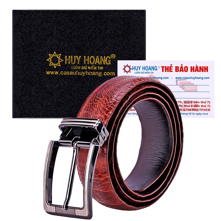 Thắt lưng nam da đà điểu đầu kim màu nâu đỏ HW4408