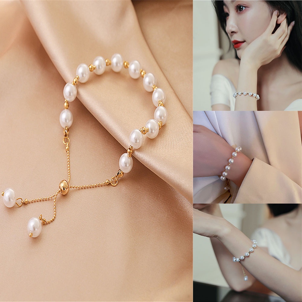 Vòng tay ngọc trai nhân tạo mềm mại theo phong cách Nhật Hàn dành cho nữ