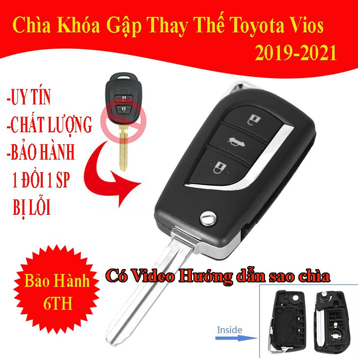 🔥HCM-Chìa Khóa Gập Thay Thế Cho Xe Toyota Vios 2019-2020-2021 ,BH 6 tháng.