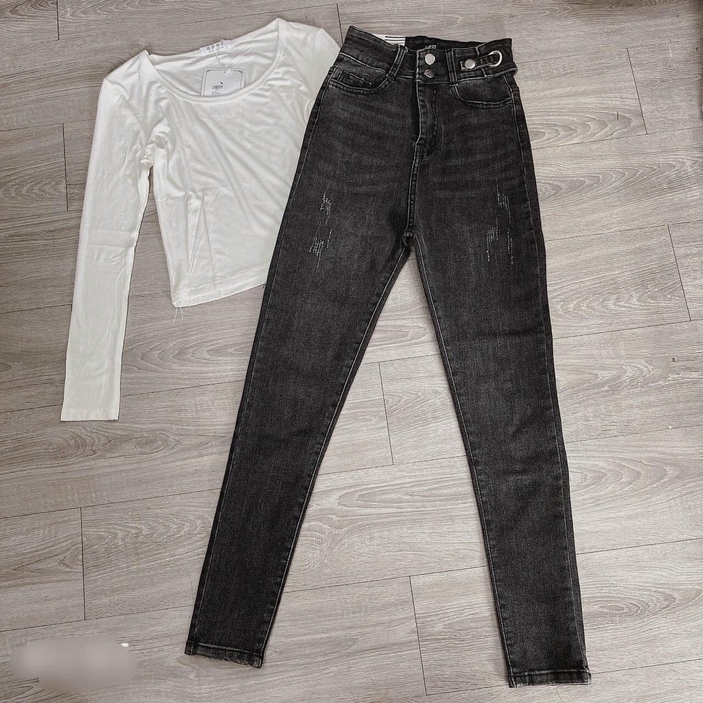 Quần jean nữ lưng siêu cao đan xích dáng Skinny ôm eo,che khuyết điểm mẫu mới Thuydieushop96 jn001