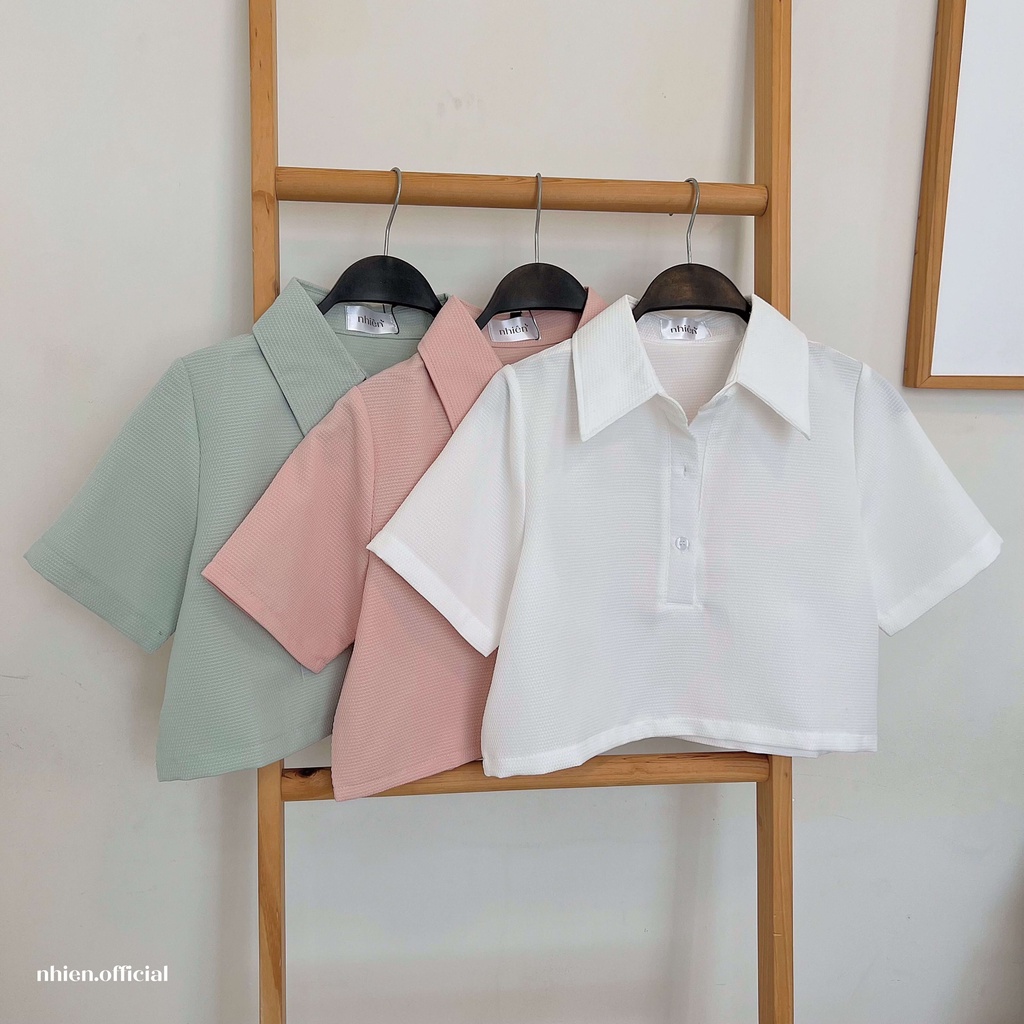 Áo sơ mi croptop nữ SAMLA, croptop Polo trắng_Nhienvintage BA1